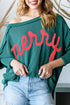 Textured Corded Knit Batwing Sleeve Graphic Pullover Top