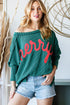 Textured Corded Knit Batwing Sleeve Graphic Pullover Top
