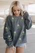 Textured Corded Knit Bow Tree Graphic Sweatshirt