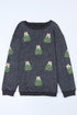Textured Corded Knit Bow Tree Graphic Sweatshirt
