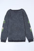 Textured Corded Knit Bow Tree Graphic Sweatshirt