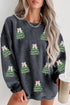 Textured Corded Knit Bow Tree Graphic Sweatshirt