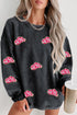 Textured Corded Knit Graphic Patch Crew Neck Sweatshirt