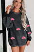 Textured Corded Knit Graphic Patch Crew Neck Sweatshirt