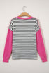 Textured Corded Knit Patchwork V Neck Top