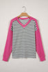 Textured Corded Knit Patchwork V Neck Top