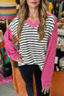 Textured Corded Knit Patchwork V Neck Top