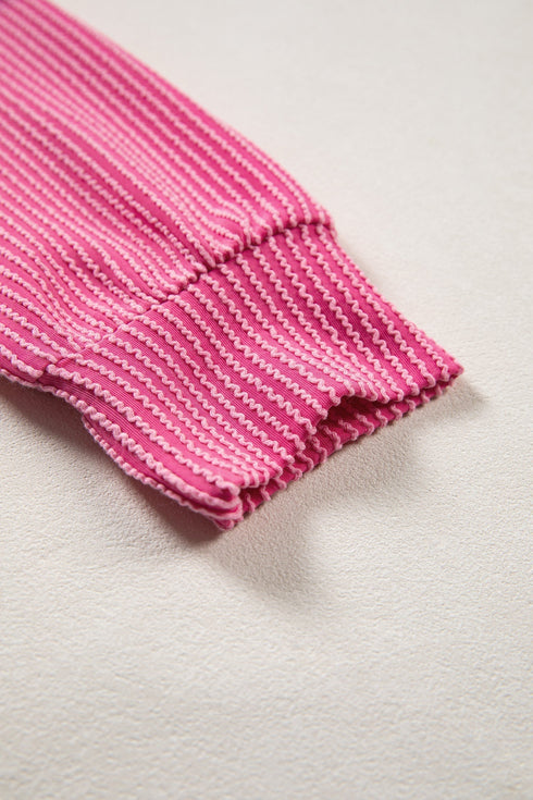 Textured Corded Knit Patchwork V Neck Top