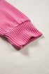Textured Corded Knit Patchwork V Neck Top