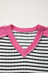 Textured Corded Knit Patchwork V Neck Top
