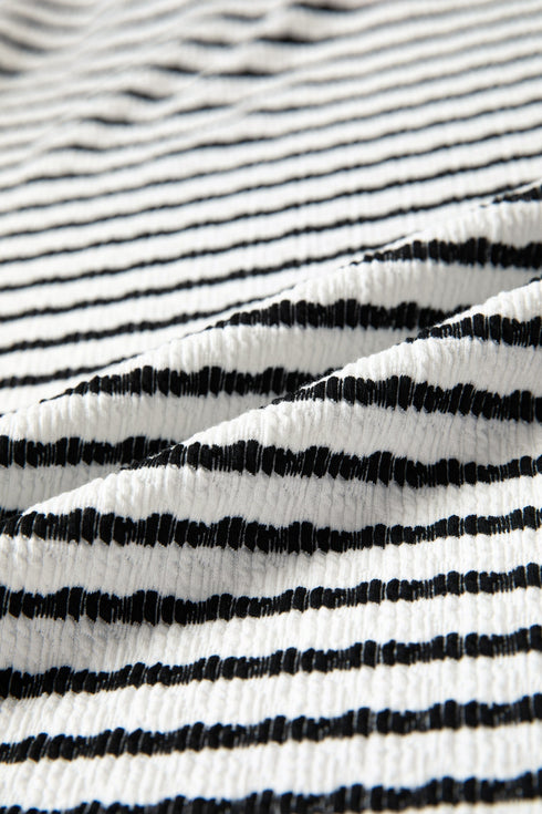 Textured Corded Knit Patchwork V Neck Top