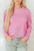 Textured Corded Knit Round Neck Long Sleeve Top