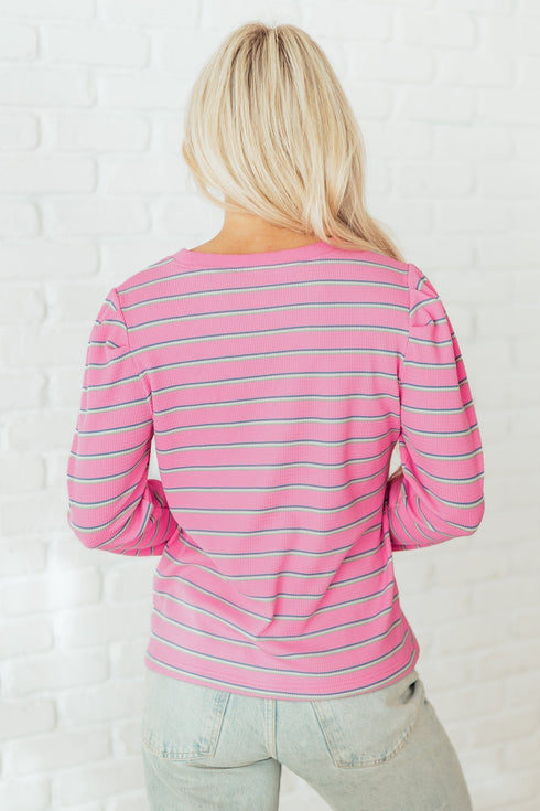 Textured Corded Knit Round Neck Long Sleeve Top