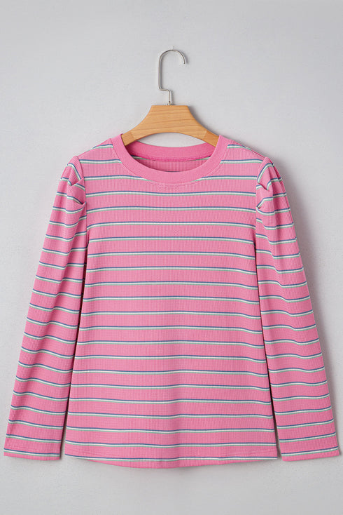 Textured Corded Knit Round Neck Long Sleeve Top