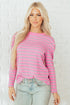 Textured Corded Knit Round Neck Long Sleeve Top