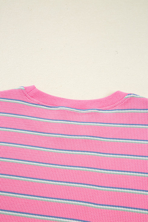 Textured Corded Knit Round Neck Long Sleeve Top