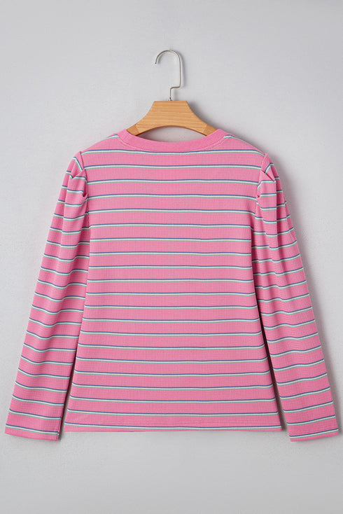 Textured Corded Knit Round Neck Long Sleeve Top