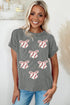 Textured Corded Knit Sequin Bow Baseball Graphic T Shirt