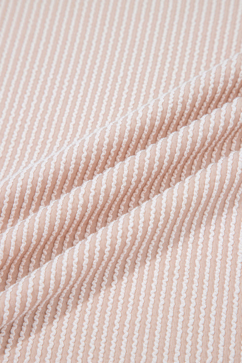 Textured Corded Knit Top Leopard Print Accent Ruffle Sleeves