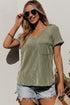Textured Corded Knit V Neck Short Sleeve Top