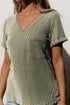 Textured Corded Knit V Neck Short Sleeve Top