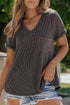 Textured Corded Knit V Neck Short Sleeve Top