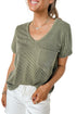 Textured Corded Knit V Neck Short Sleeve Top