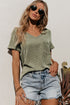 Textured Corded Knit V Neck Short Sleeve Top