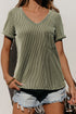 Textured Corded Knit V Neck Short Sleeve Top