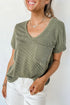 Textured Corded Knit V Neck Short Sleeve Top