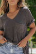 Textured Corded Knit V Neck Short Sleeve Top