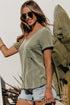 Textured Corded Knit V Neck Short Sleeve Top