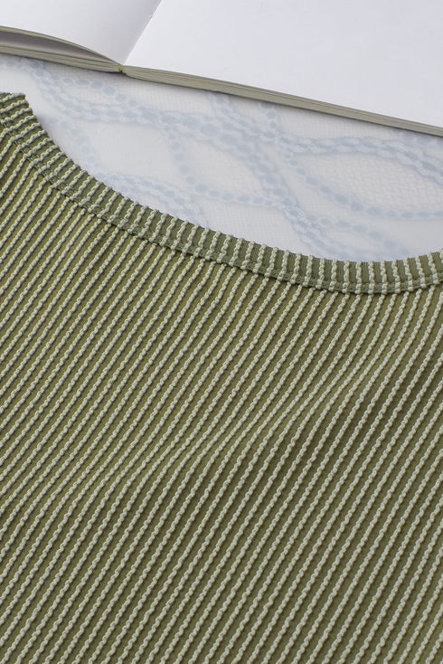 Textured Corded Knit V Neck Short Sleeve Top
