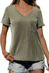 Textured Corded Knit V Neck Short Sleeve Top