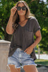 Textured Corded Knit V Neck Short Sleeve Top