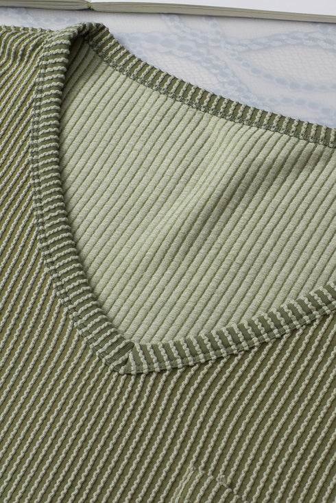 Textured Corded Knit V Neck Short Sleeve Top