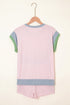 Textured Corded Patchwork Short Sleeve Boxy Short Sets
