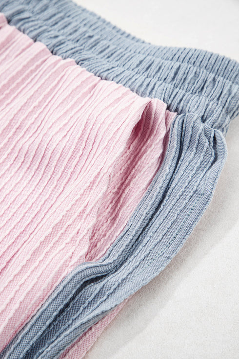 Textured Corded Patchwork Short Sleeve Boxy Short Sets