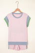 Textured Corded Patchwork Short Sleeve Boxy Short Sets