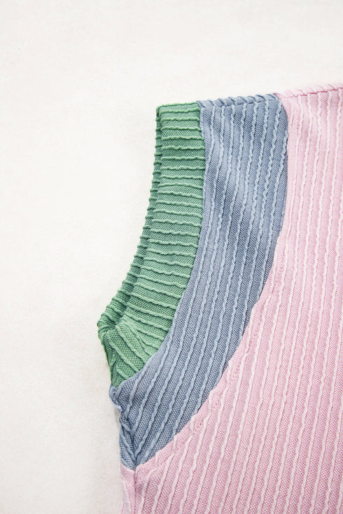 Textured Corded Patchwork Short Sleeve Boxy Short Sets