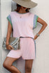 Textured Corded Patchwork Short Sleeve Boxy Short Sets