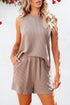 Textured Corded Sleeveless Pocketed Two Piece Shorts Set