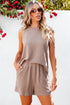 Textured Corded Sleeveless Pocketed Two Piece Shorts Set