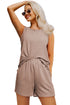 Textured Corded Sleeveless Pocketed Two Piece Shorts Set