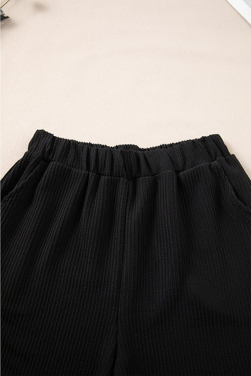 Textured Corded Sleeveless Pocketed Two Piece Shorts Set