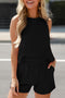 Textured Corded Sleeveless Pocketed Two Piece Shorts Set
