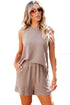 Textured Corded Sleeveless Pocketed Two Piece Shorts Set