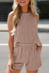 Textured Corded Sleeveless Pocketed Two Piece Shorts Set