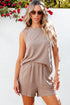 Textured Corded Sleeveless Pocketed Two Piece Shorts Set