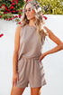 Textured Corded Sleeveless Pocketed Two Piece Shorts Set